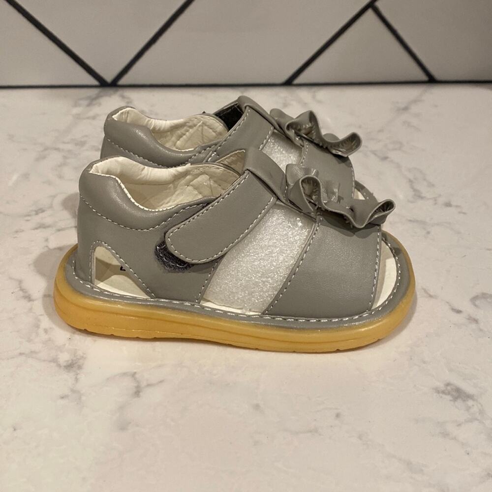 Little Rascals grey ruffled sandals hook and loop closure toddler size 8 summer